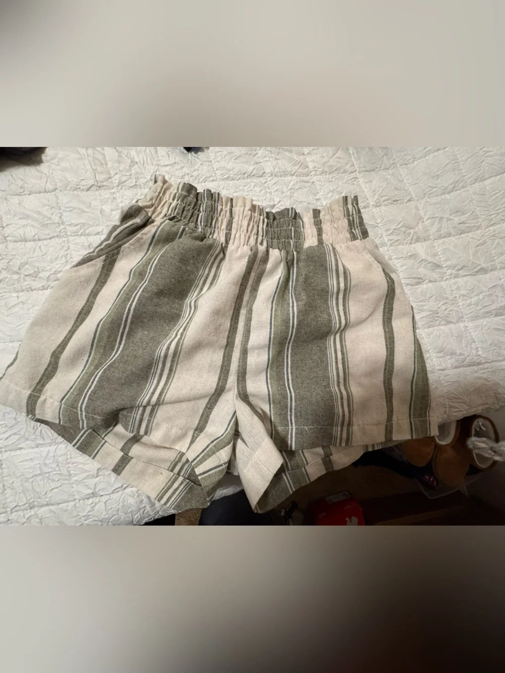 High-Waist Striped Women’s Shorts in Olive and Cream